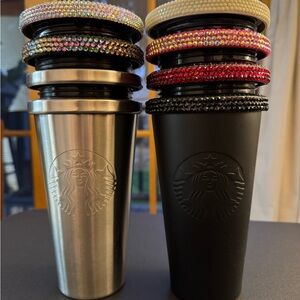 Bundle of custom Starbucks Rhinestone lids and Tumblers
